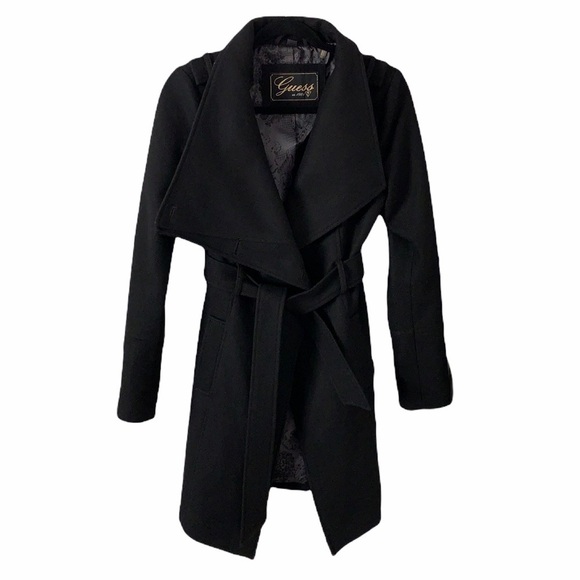 Guess Wool Blend Open Front Belted Coat - Picture 1 of 15